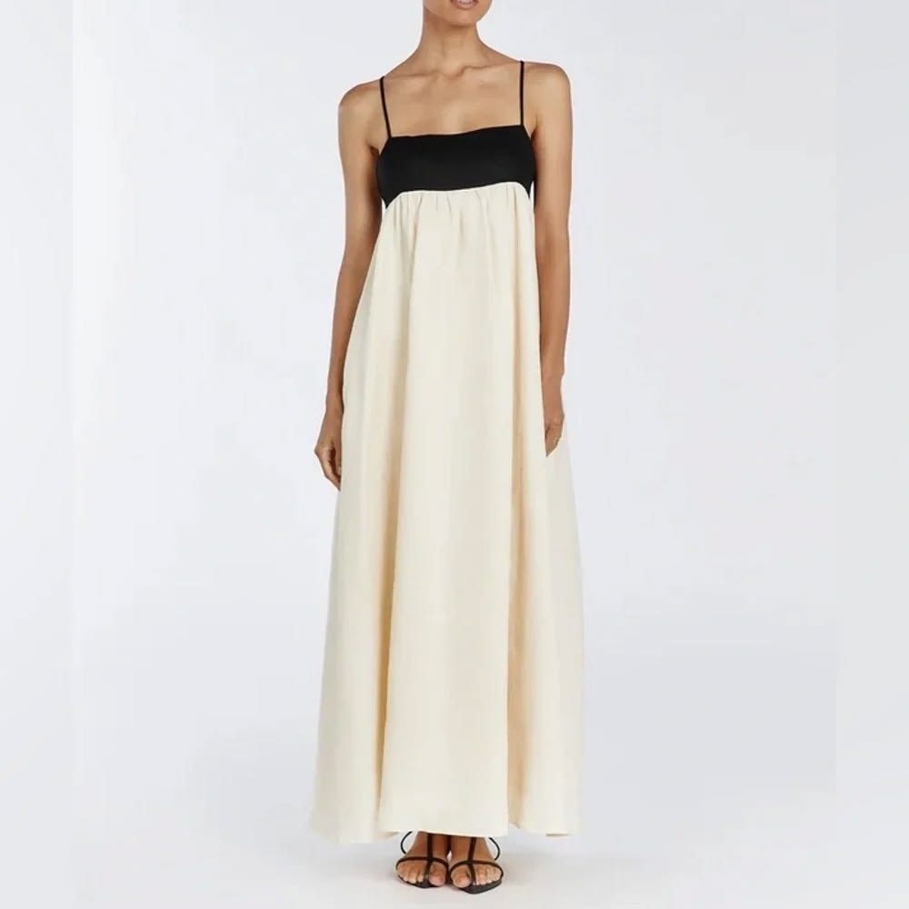 DISSH Elena Buttermilk Linen Maxi Dress 8 Minimalist Color Block Resort Vacation